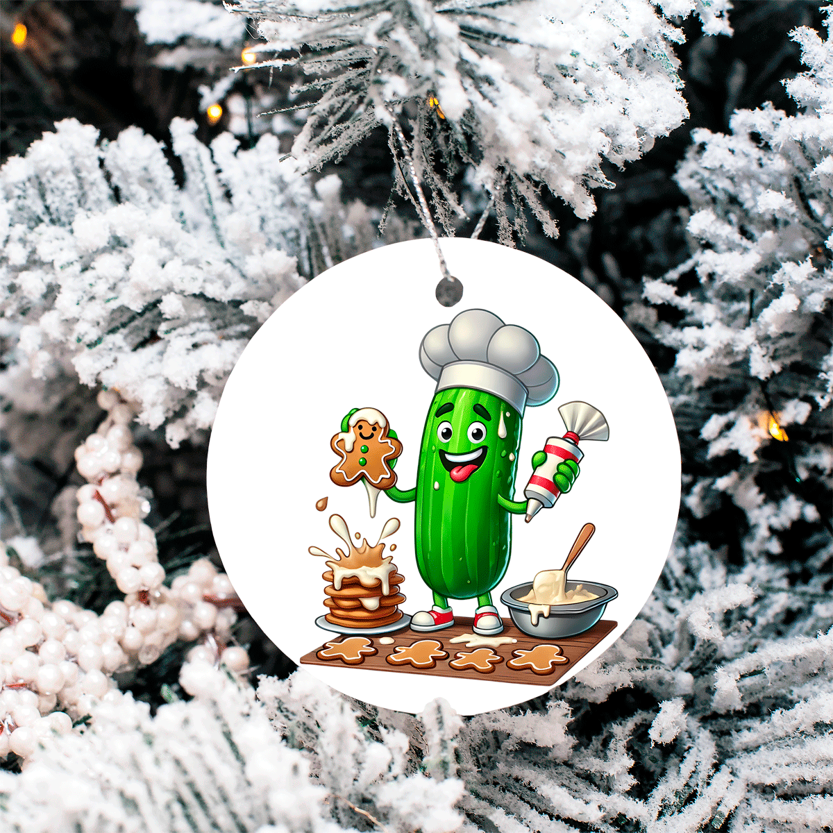 Dill Pickle Humorous Christmas Set 1 Sublimated Ceramic Ornament 3" Set Of 4