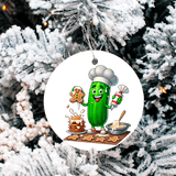 Dill Pickle Humorous Christmas Set 1 Sublimated Ceramic Ornament 3" Set Of 4
