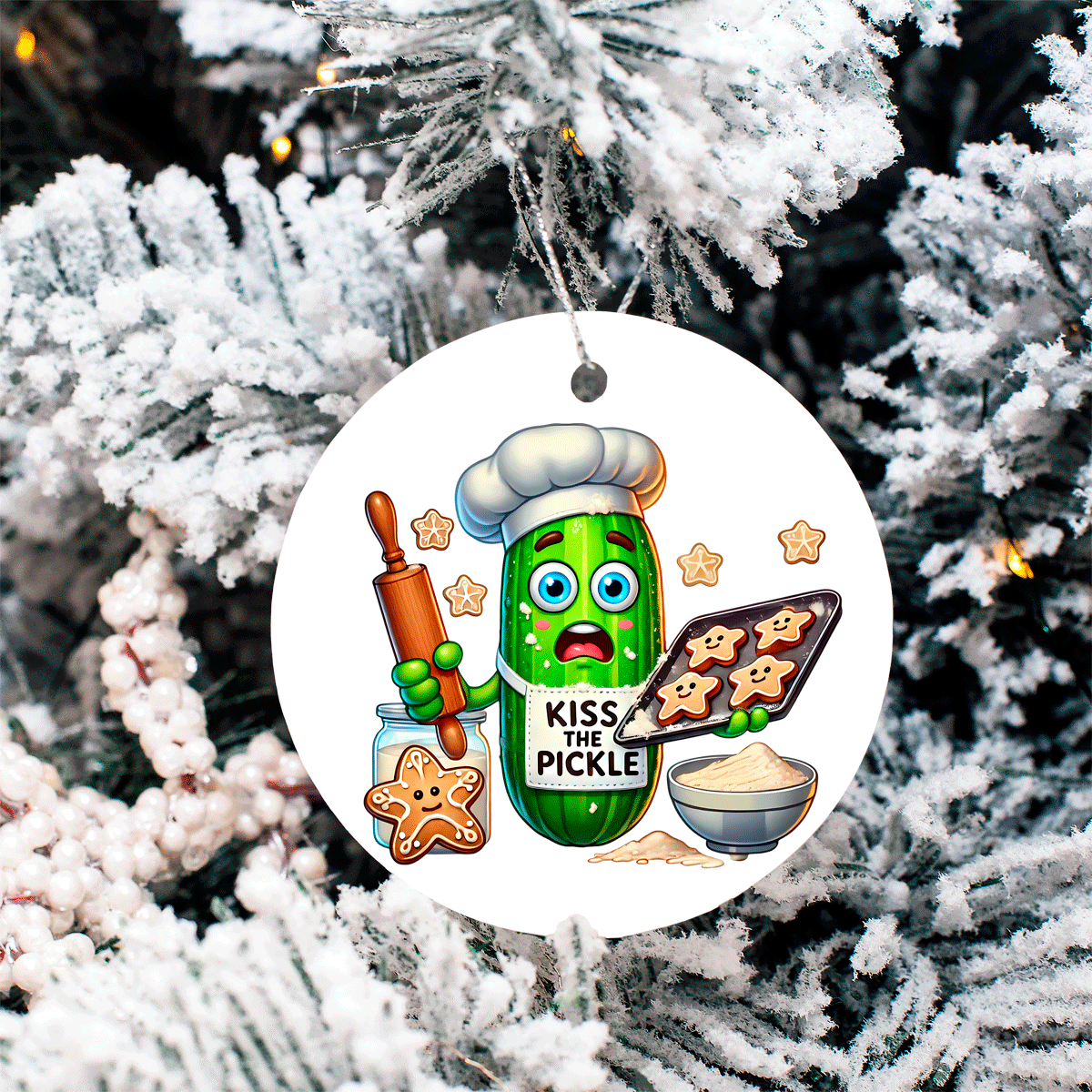 Dill Pickle Humorous Christmas Set 1 Sublimated Ceramic Ornament 3" Set Of 4
