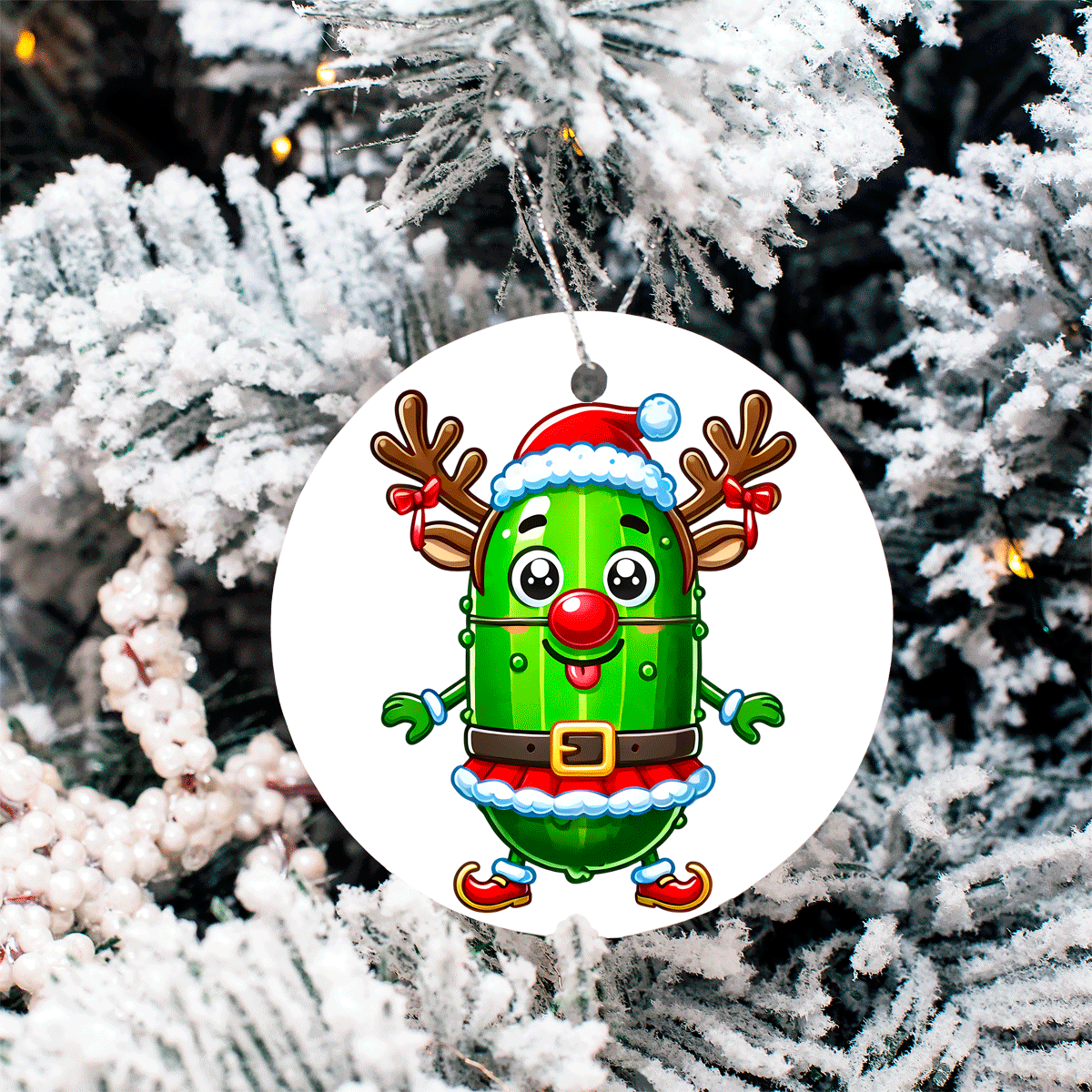 Dill Pickle Humorous Christmas Set 1 Sublimated Ceramic Ornament 3" Set Of 4