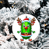 Dill Pickle Humorous Christmas Set 1 Sublimated Ceramic Ornament 3" Set Of 4