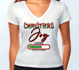 White t-shirt with 'Christmas Joy Loading' text design on a plain background