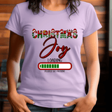 Person wearing a purple t-shirt with 'Christmas Joy Loading' text design.