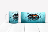 Halloween-themed mug with cracked design on a white background