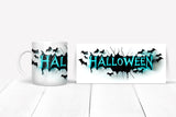 Halloween-themed mug mockup with bat designs on a white surface
