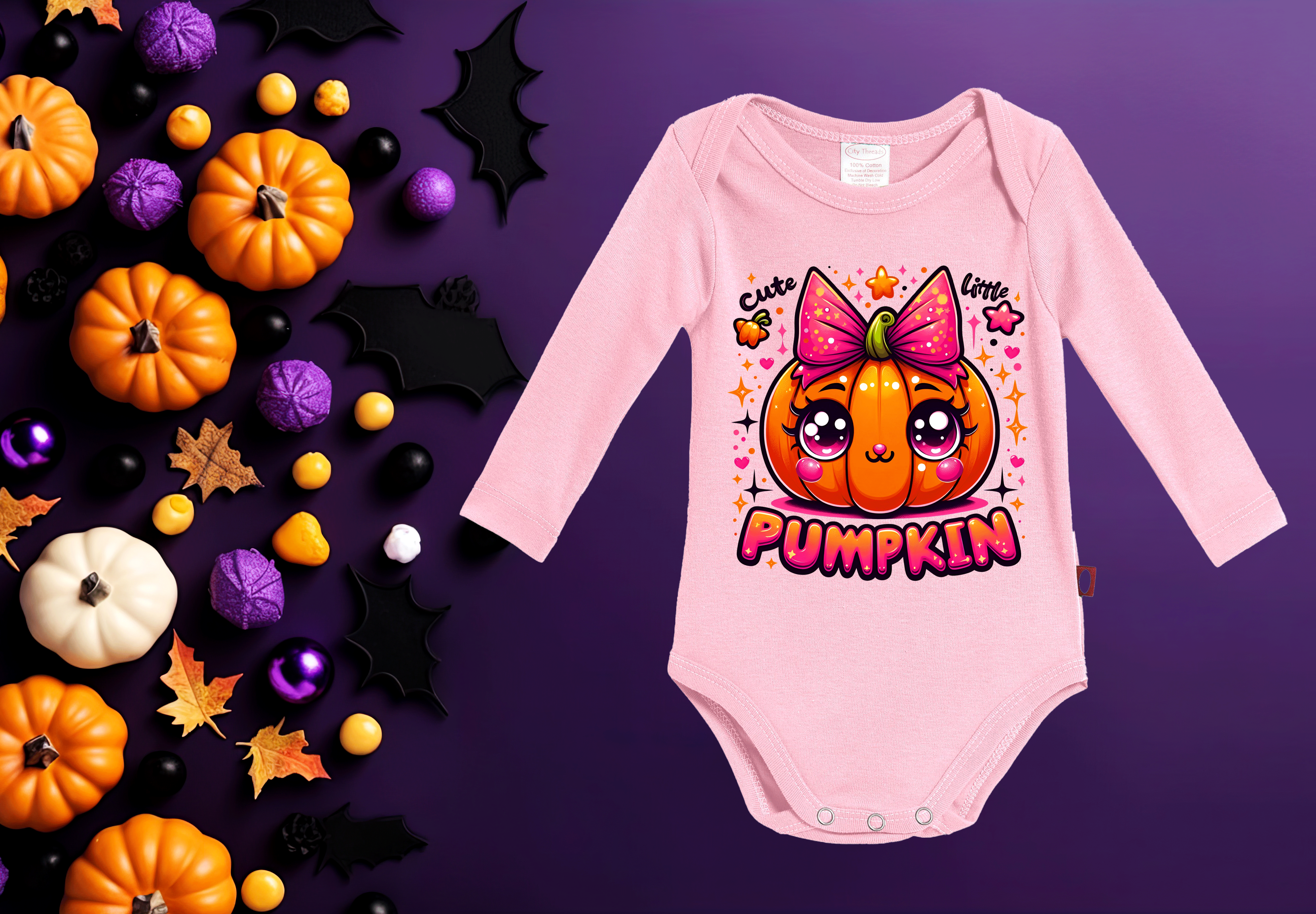 Cute Little Pumpkin HTV Infant Long Sleeve Bodysuits