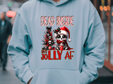 Light blue hoodie with Christmas-themed design and text