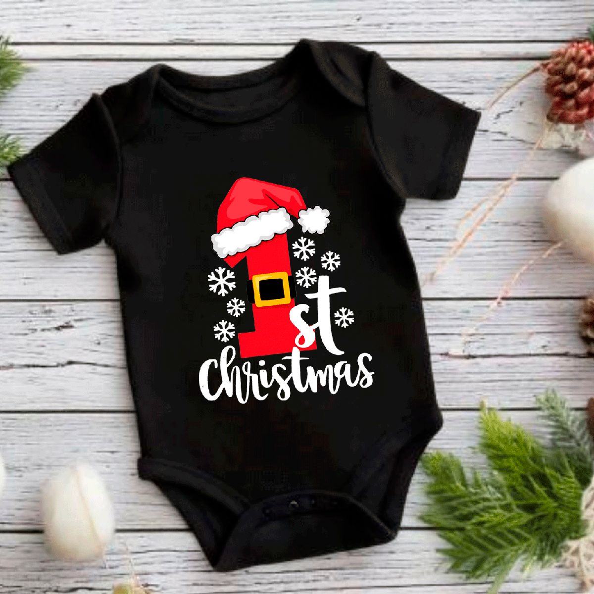 My First Christmas 3 HTV Infant Bodysuits