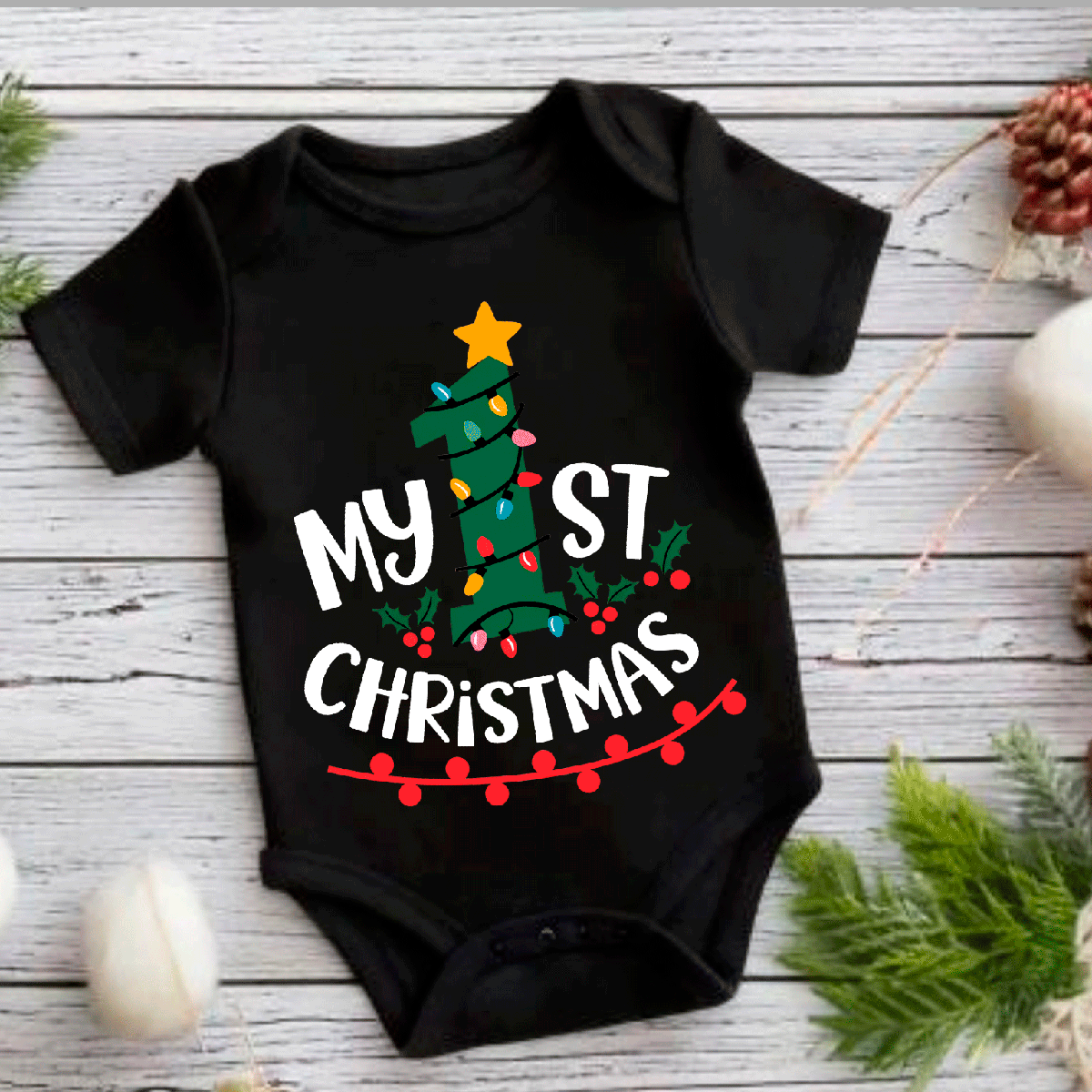 My First Christmas 3 HTV Infant Bodysuits
