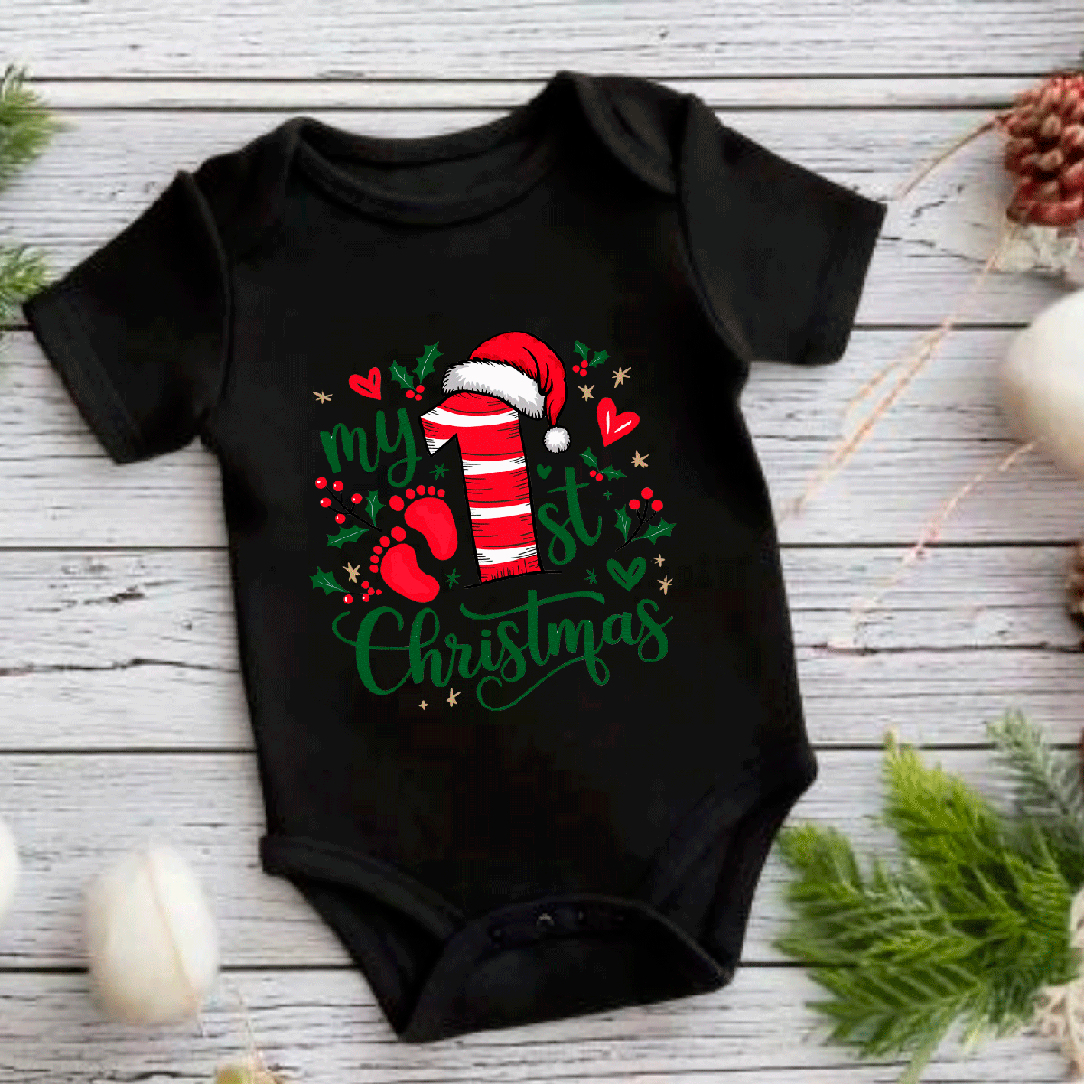 My First Christmas 3 HTV Infant Bodysuits