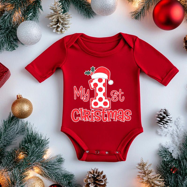 My First Christmas 2 HTV Infant Long Sleeve Bodysuits