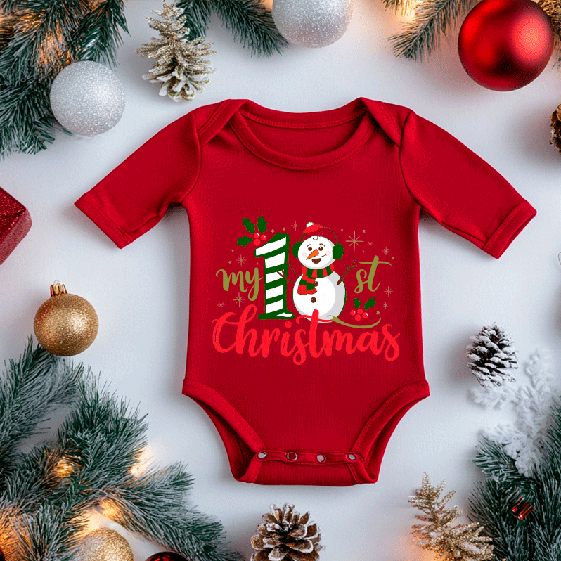 My First Christmas 2 HTV Infant Long Sleeve Bodysuits