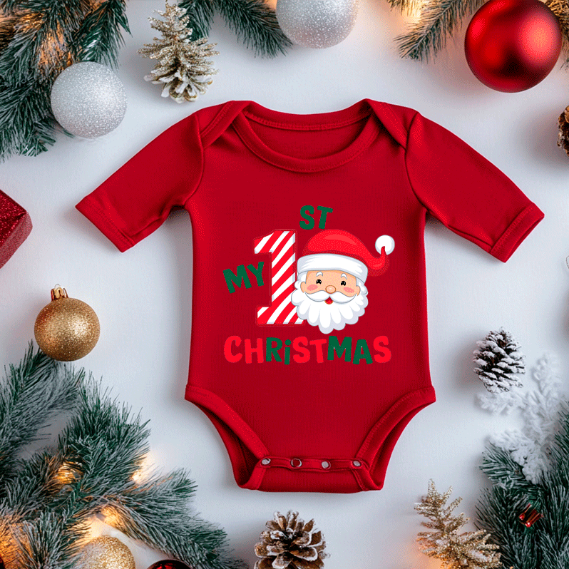 My First Christmas 2 HTV Infant Long Sleeve Bodysuits