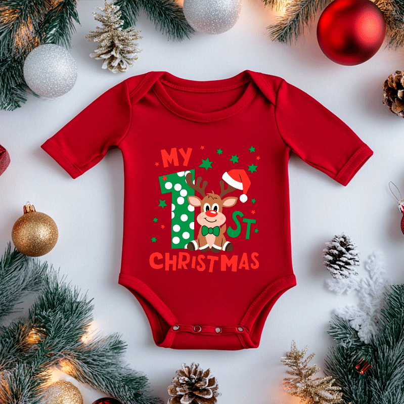 My First Christmas 2 HTV Infant Long Sleeve Bodysuits