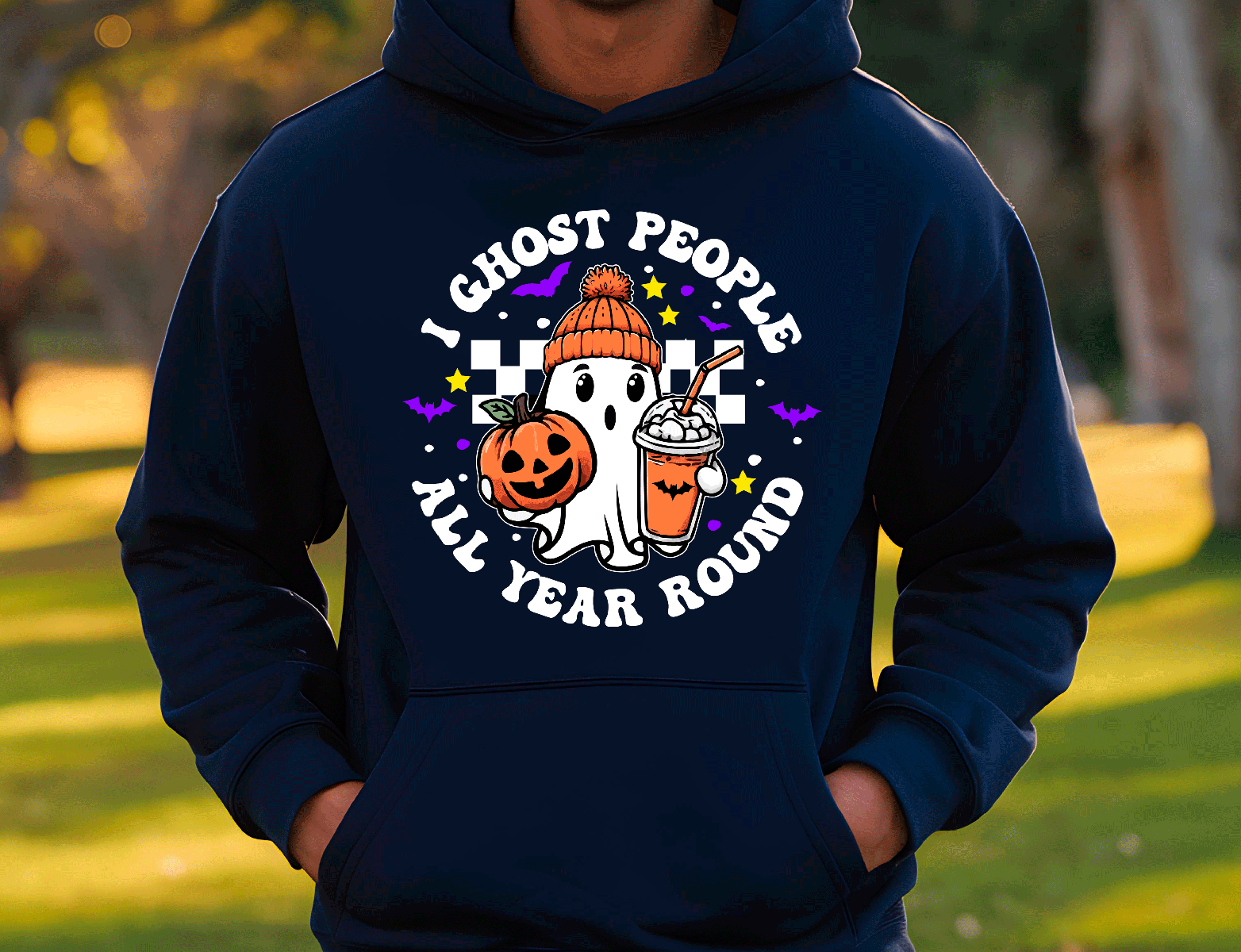 Ghost People All Year Halloween HTV Graphic Unisex Pullover Hoodies