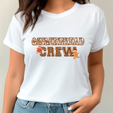 White t-shirt with 'Gingerbread Crew' design worn by a person