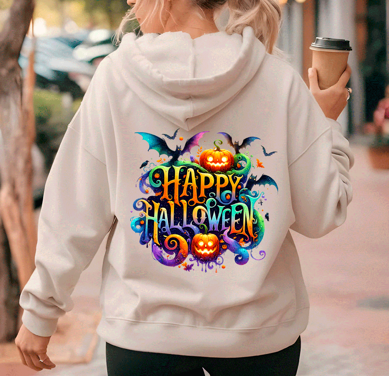 Happy Halloween Bat Crew HTV Graphic Ladies Full Zip Hoodies