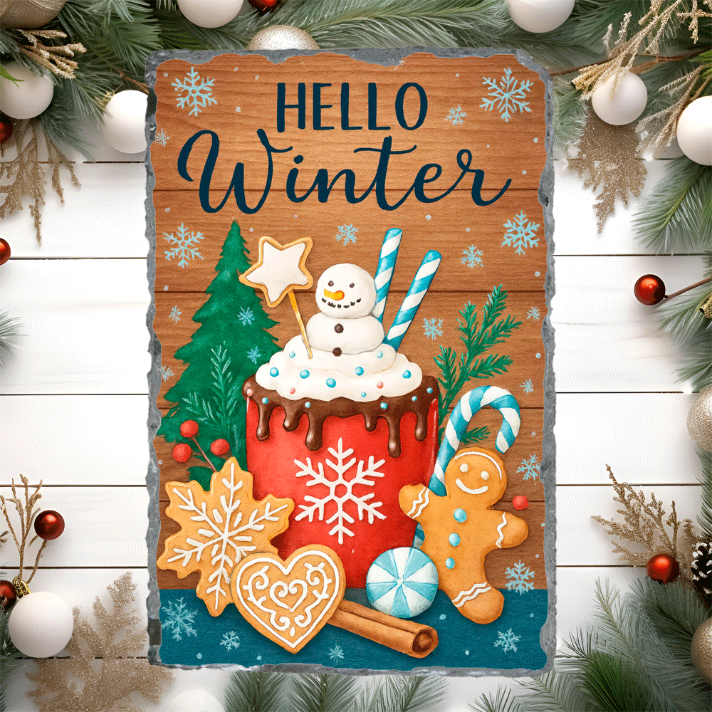 Hello Winter Christmas Sublimated Rectangle Slates