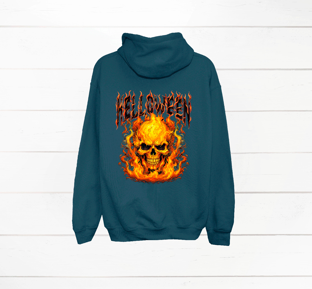 Helloween Flaming Skull HTV Graphic Unisex Full Zip Hoodies