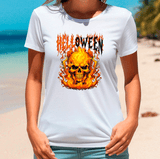 Helloween Skull Flames Sublimated Graphic Ladies T-shirts