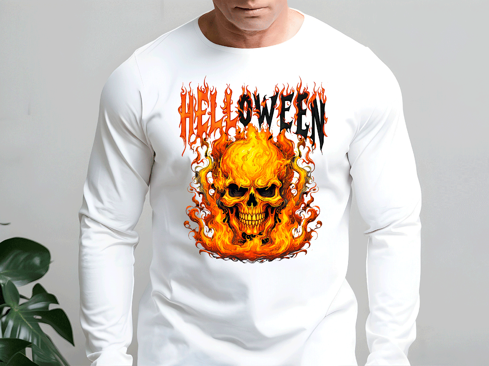 Helloween Skull Flames Sublimated Graphic Unisex Long Sleeve T-shirts