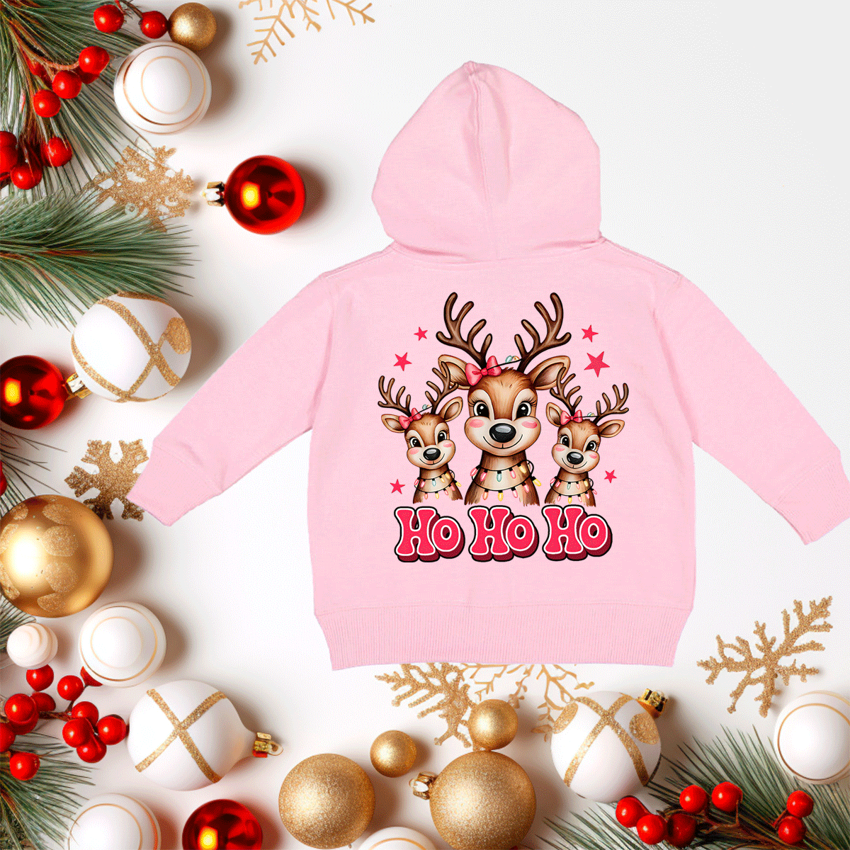 Ho Ho Ho Reindeer Christmas HTV Infant Full Zip Hoodies