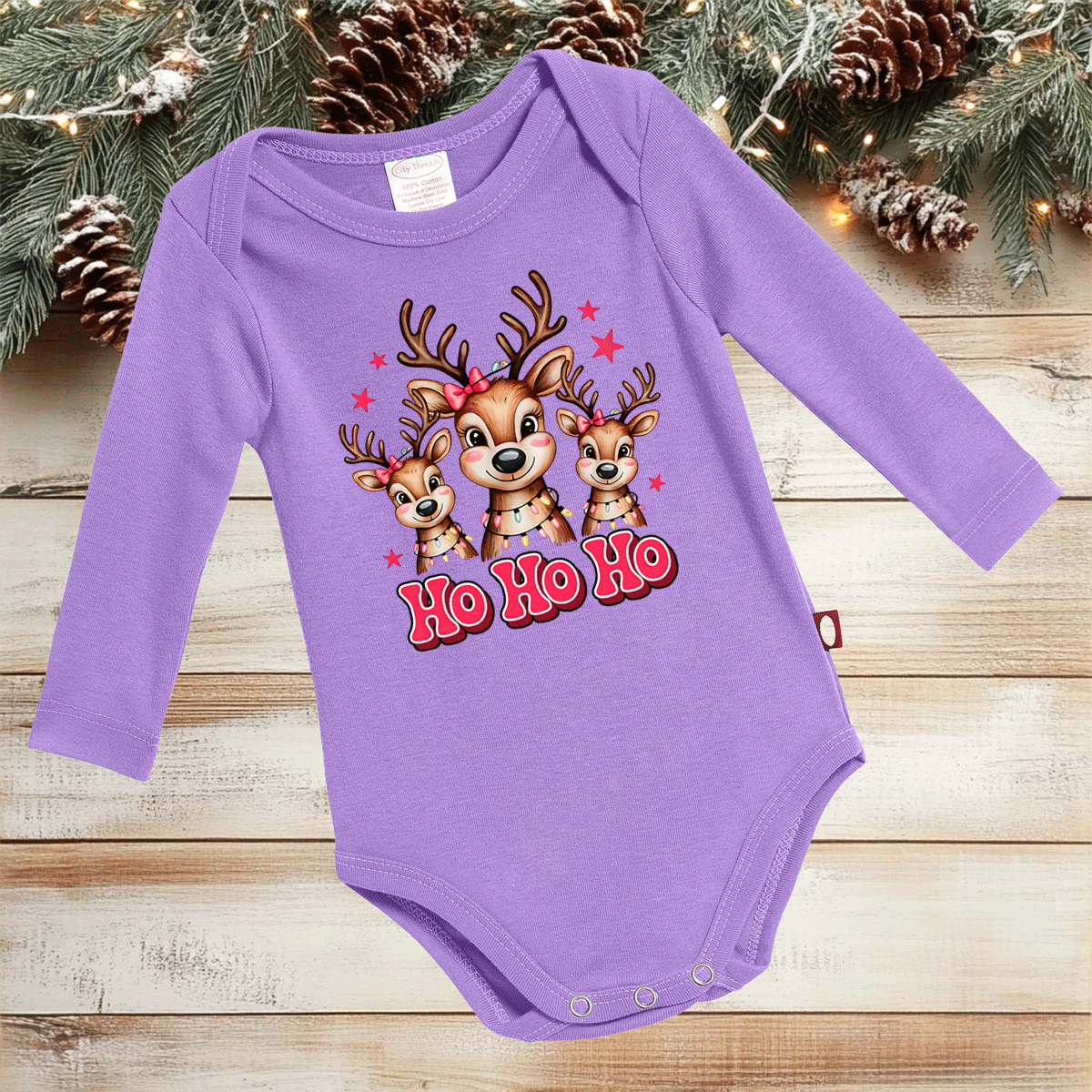 Ho Ho Ho Reindeer Christmas HTV Infant Long Sleeve Bodysuits