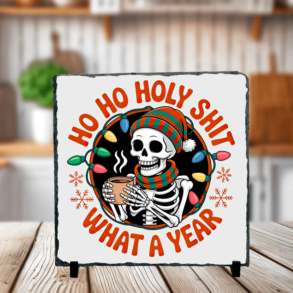 Ho Ho What A Year Christmas Sublimated Square Photo Slates