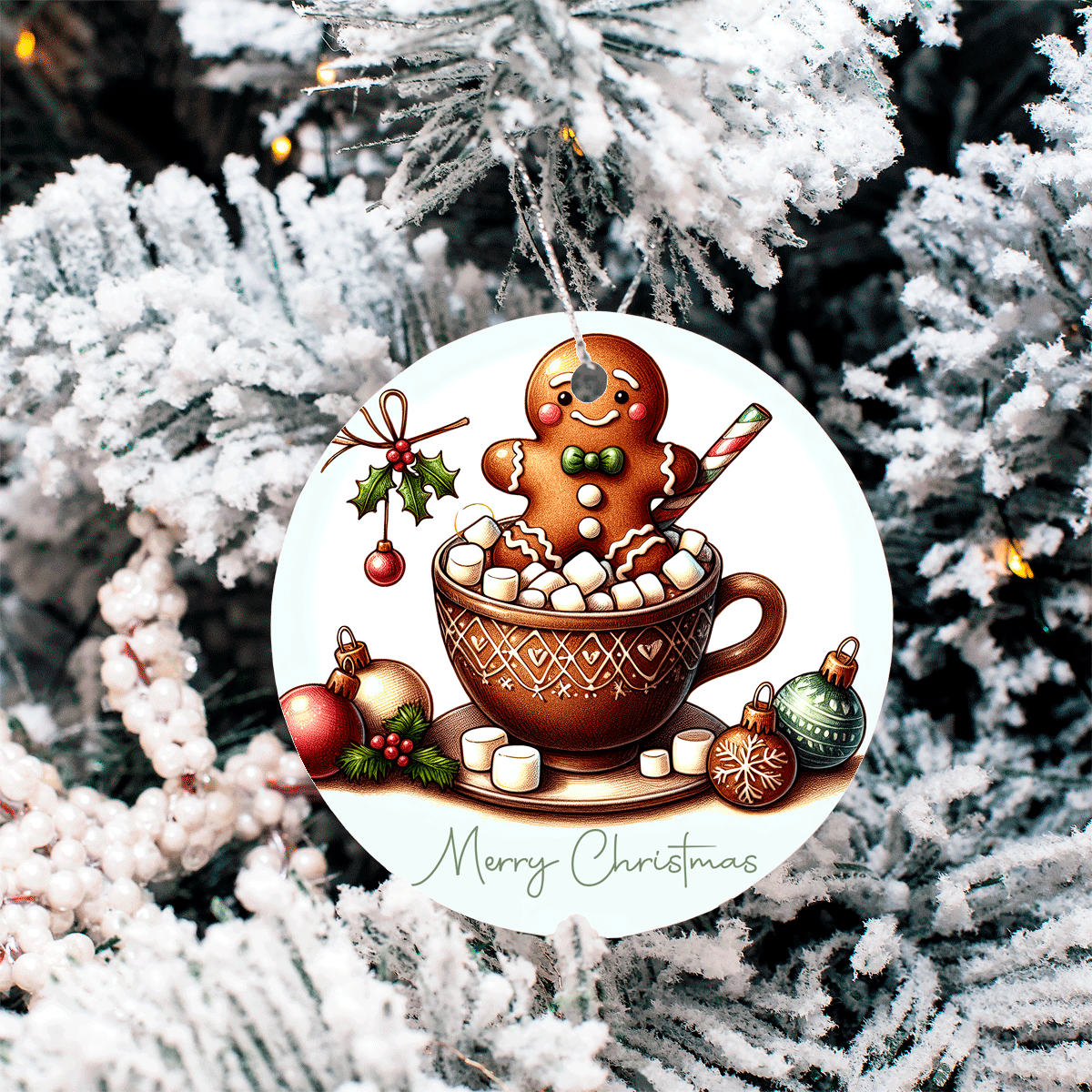 Gingers Love Cocoa Christmas  Sublimated Ceramic Ornament 3" Set Of 6
