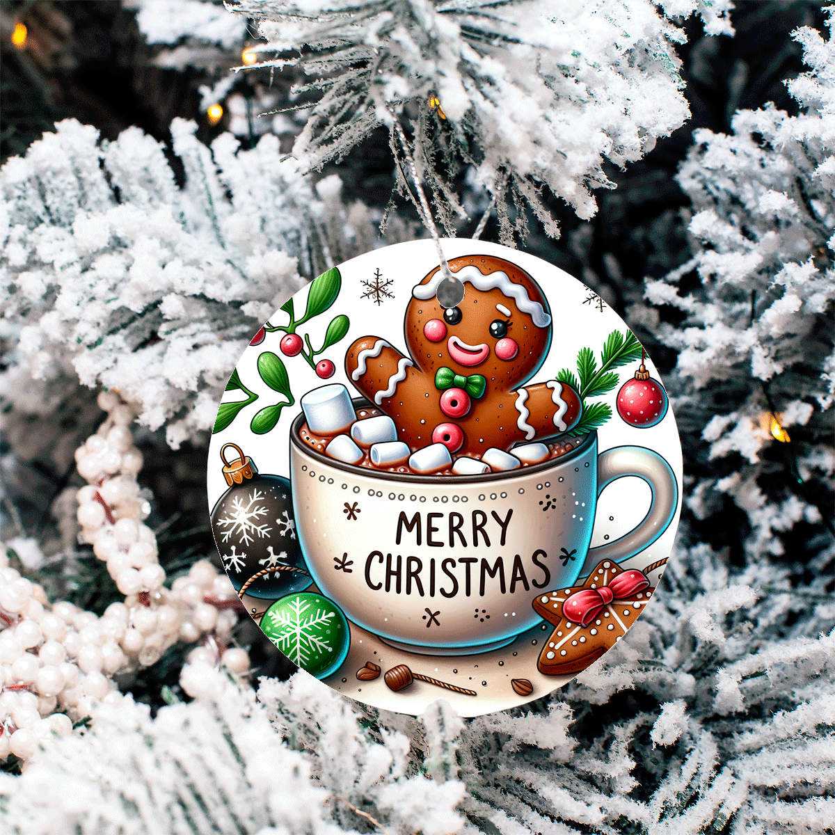Gingers Love Cocoa Christmas  Sublimated Ceramic Ornament 3" Set Of 6