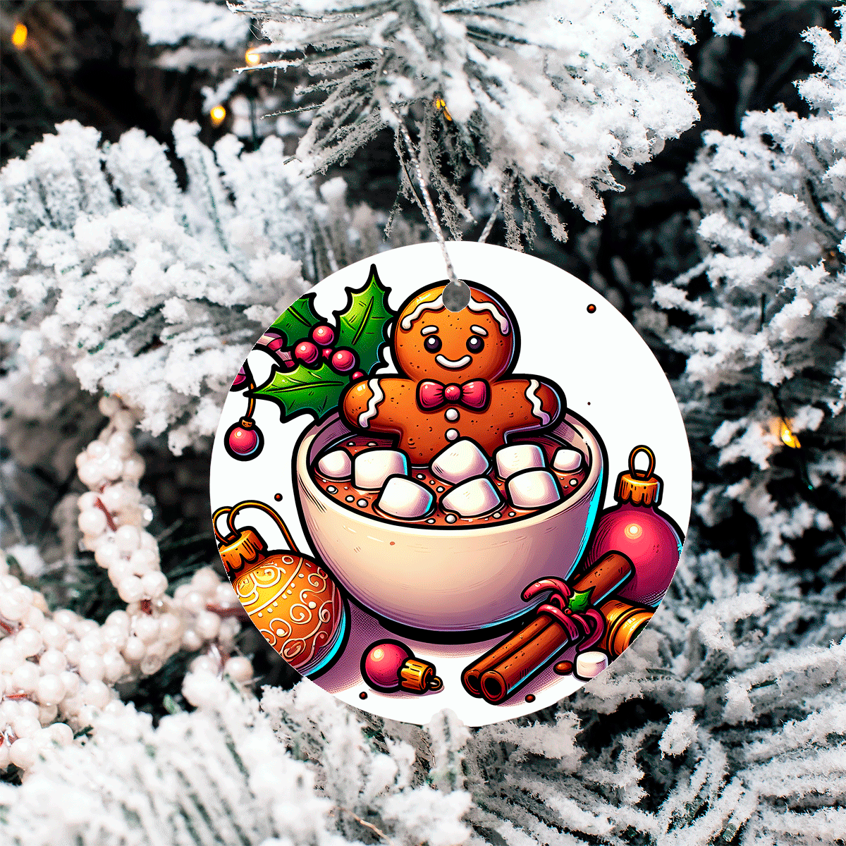 Gingers Love Cocoa Christmas  Sublimated Ceramic Ornament 3" Set Of 6