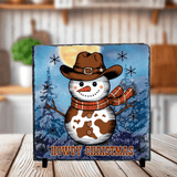 Howdy Cowboy  Snowman Christmas Sublimated Square Photo Slates