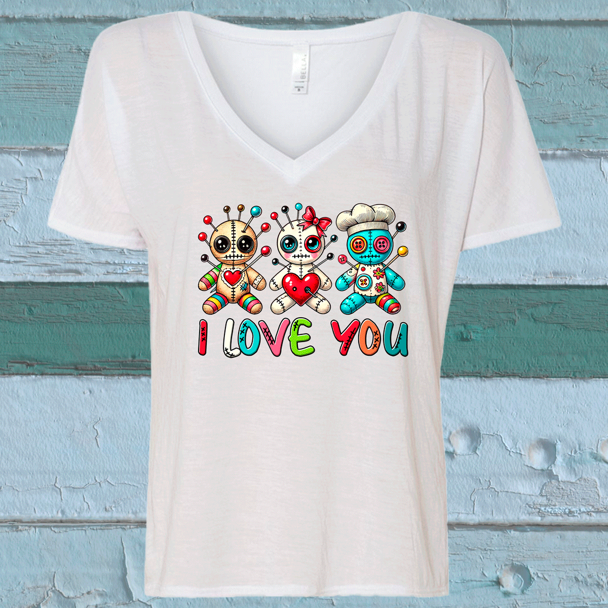 I Loved You Voodoo Halloween Sublimated Graphic Ladies V-neck T-shirts