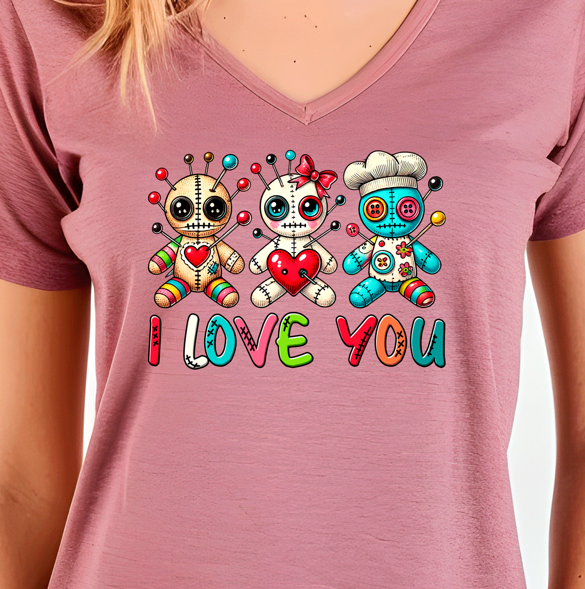 I Love You Voodoo Halloween HTV Graphic Ladies V-neck T-shirts