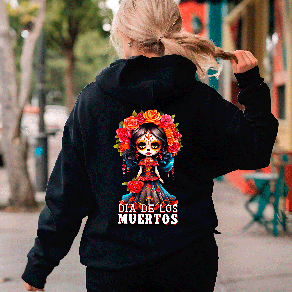Dia De Los Muertos Catrina Halloween HTV Graphic Ladies Full Zip Hoodies