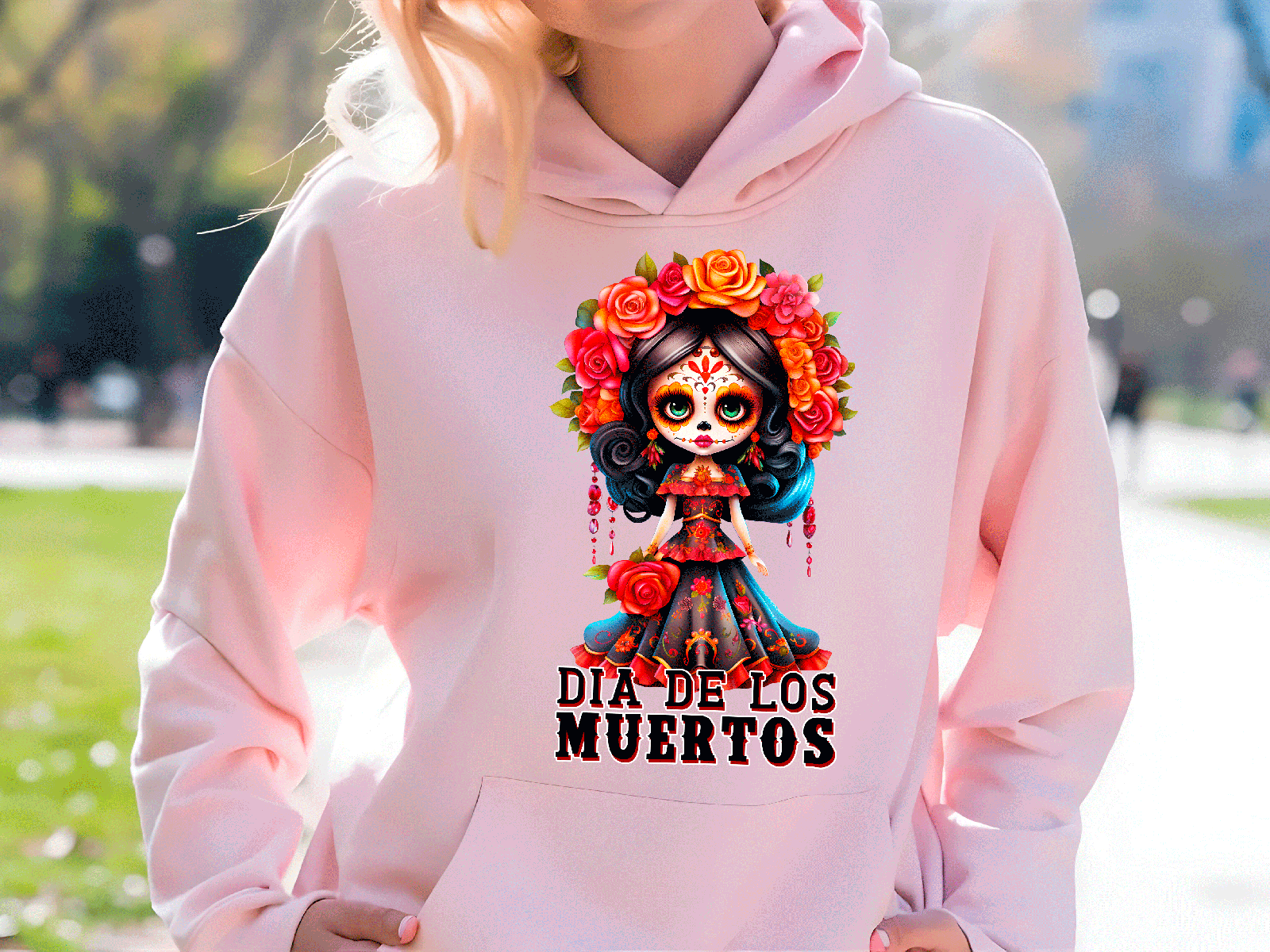Dia De Los Muertos Catrina Halloween HTV Graphic Ladies Pullover Hoodies