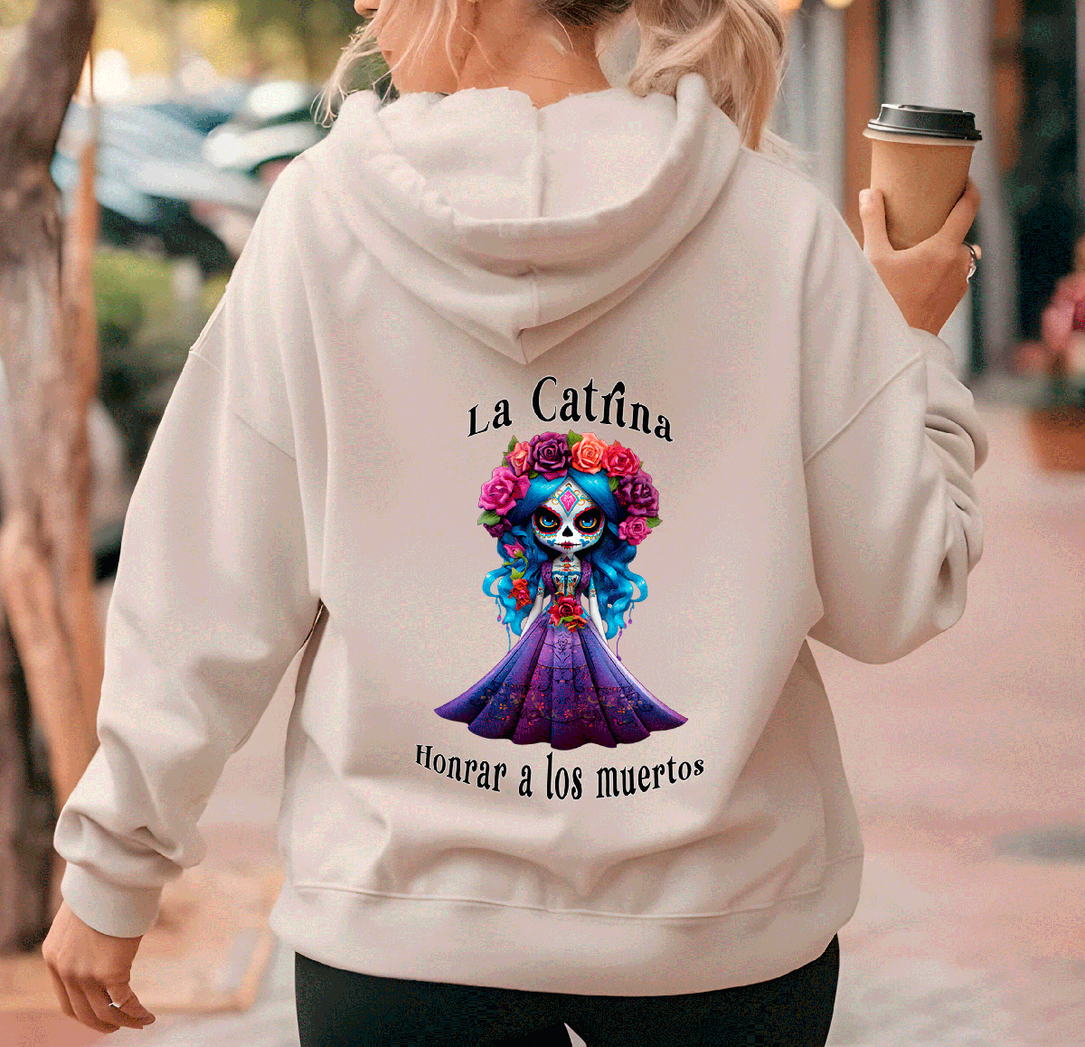 Honrar Los Muertos Catrina Halloween HTV Graphic Ladies Full Zip Hoodies
