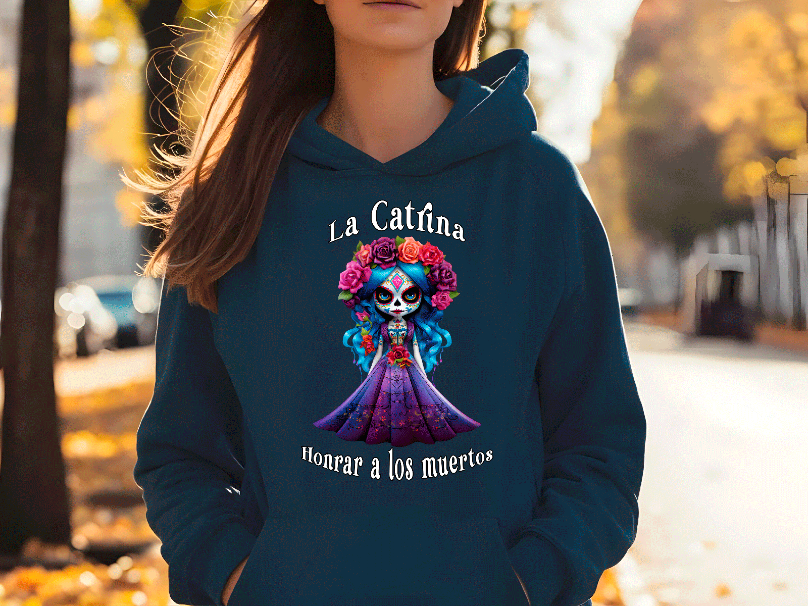 Honrar Los Muertos Catrina Halloween HTV Graphic Ladies Pullover Hoodies