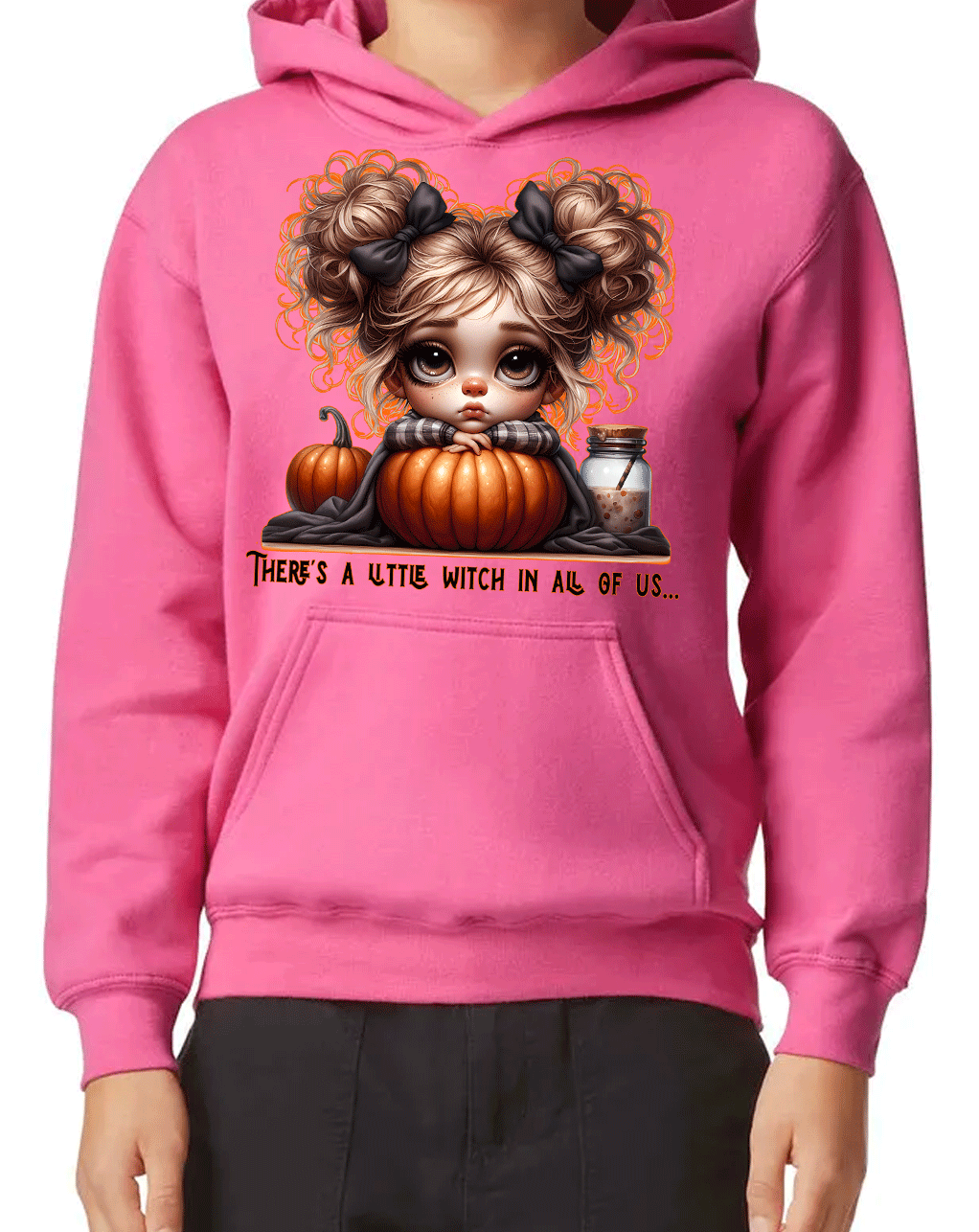 A Little Witch Halloween HTV Graphic Youth Pullover Hoodies