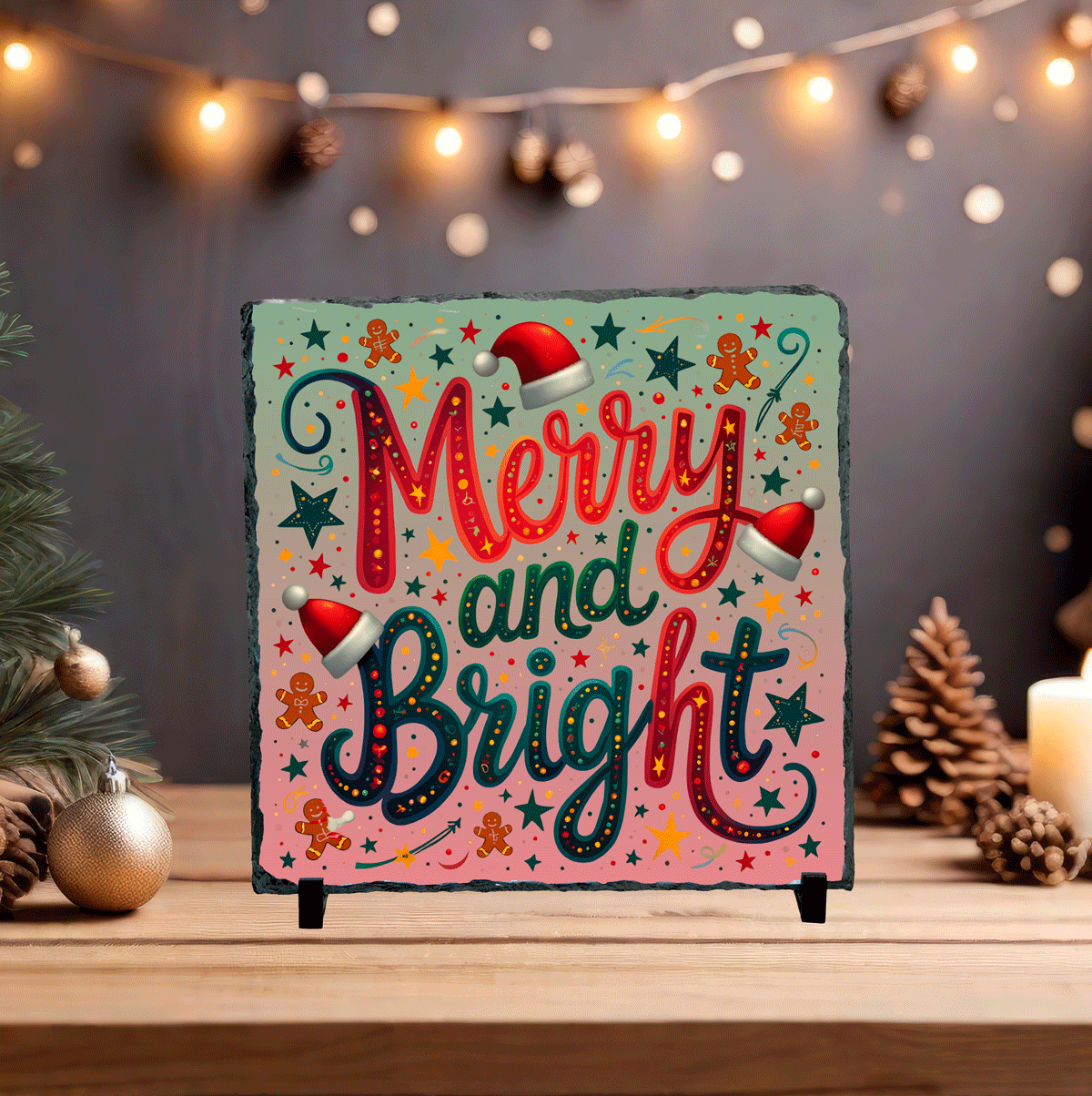 Merry & Bright Christmas Sublimated Square Photo Slates