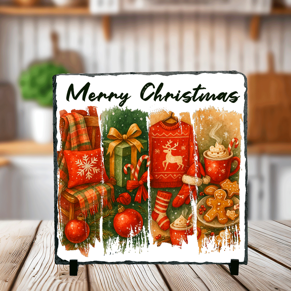 Merry Christmas Brushstrokes Sublimated Square Photo Slates