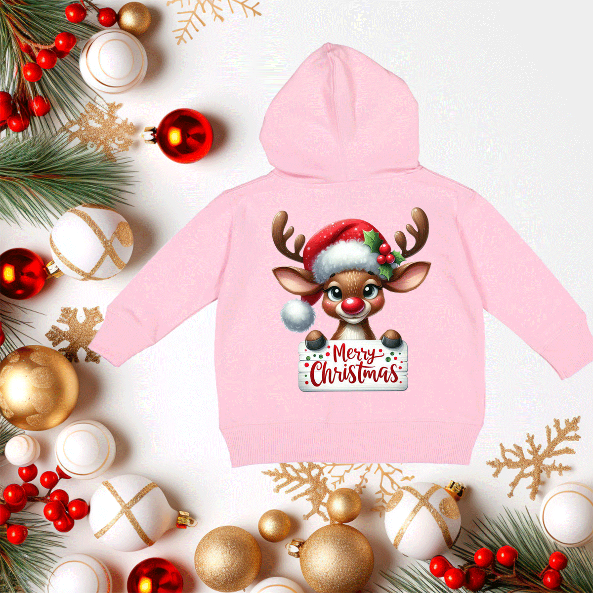 Merry Christmas Rudolph HTV Infant Full Zip Hoodies