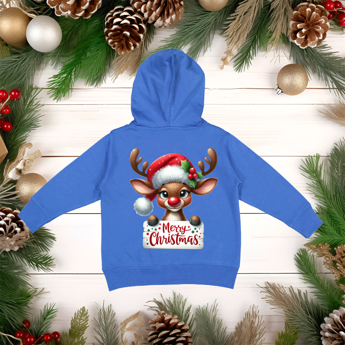 Merry Christmas Rudolph HTV Toddler Full Zip Hoodies