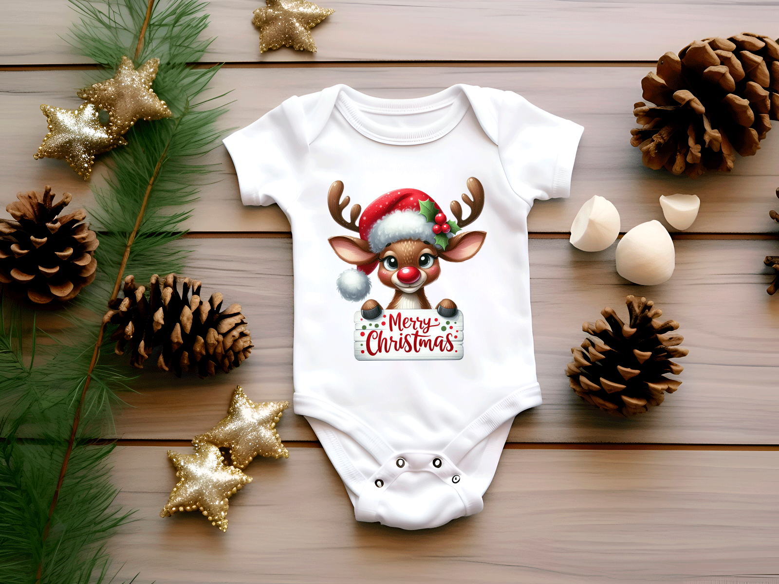 Merry Christmas Rudolph Sublimated Infant Bodysuits