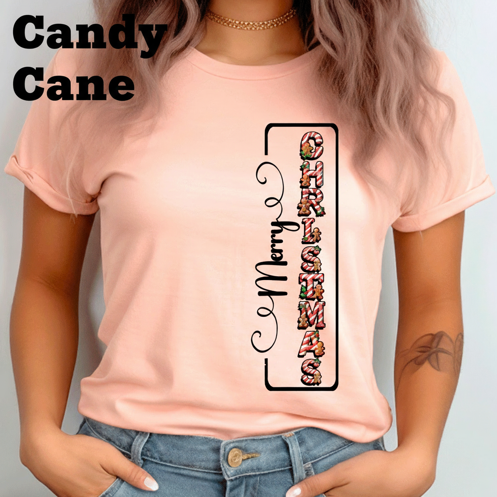 Merry Christmas Vertical HTV Graphic Ladies T-shirts