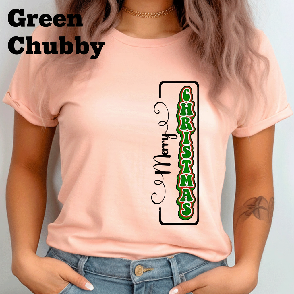 Merry Christmas Vertical HTV Graphic Ladies T-shirts
