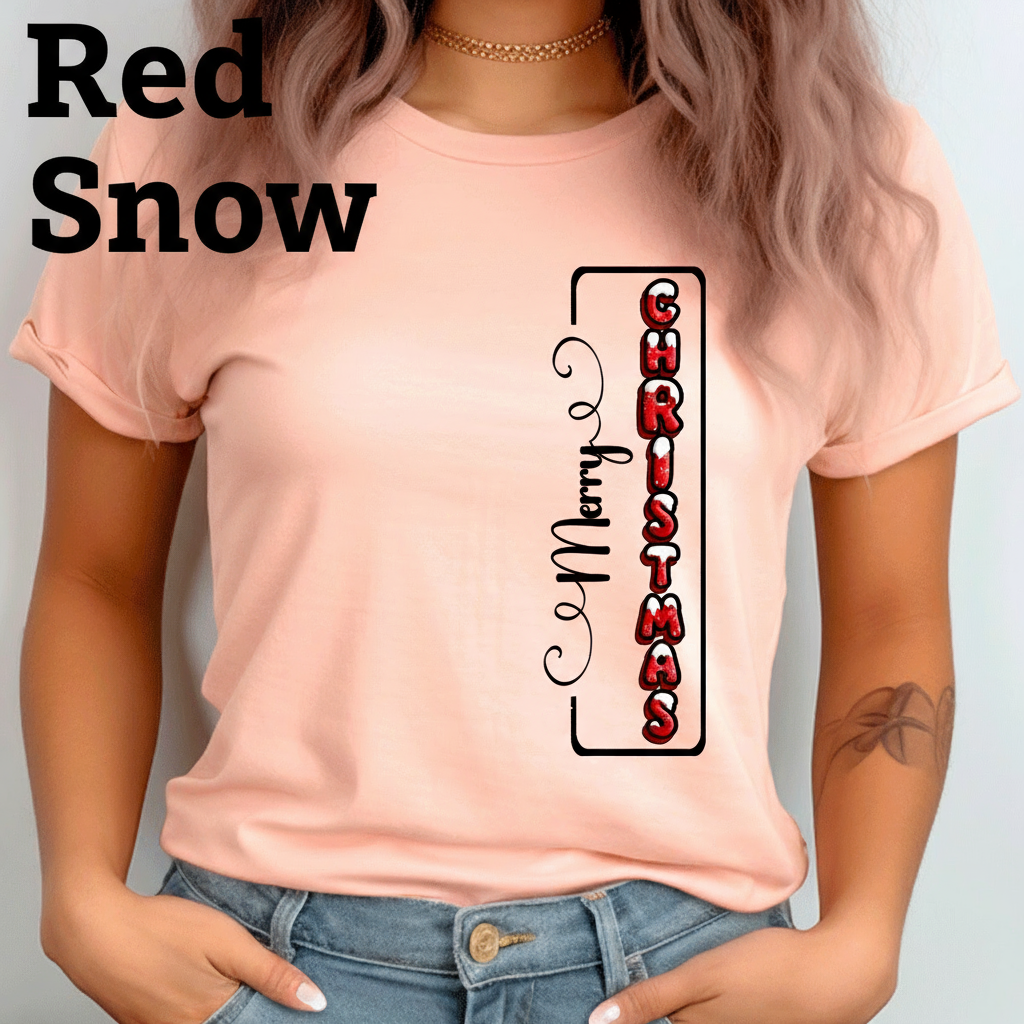 Merry Christmas Vertical HTV Graphic Ladies T-shirts