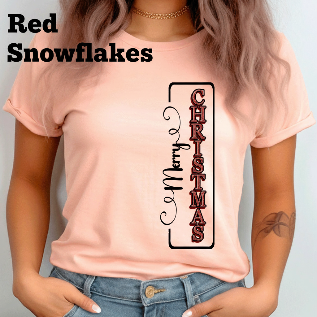 Merry Christmas Vertical HTV Graphic Ladies T-shirts