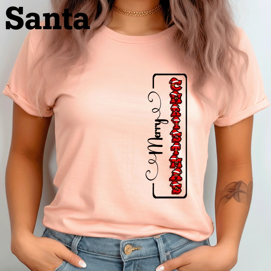 Merry Christmas Vertical HTV Graphic Ladies T-shirts