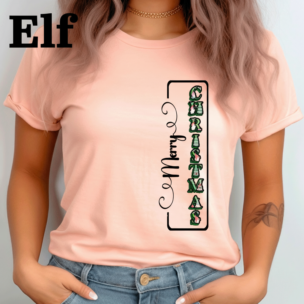 Merry Christmas Vertical HTV Graphic Ladies T-shirts